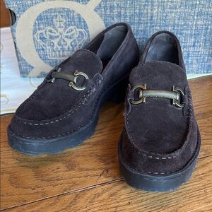 Born Dark Brown Suede Loafers with Metal Accent